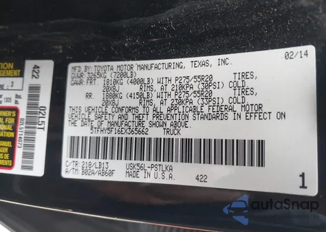 2014 Toyota Tundra Limited 5.7L V8 from USA, damaged, VIN 5TFHY5F16EX365662
